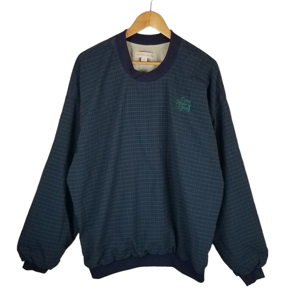 Nicklaus Vintage Doral Ryder Open Nylon Plaid Pullover Navy Blue Green Large